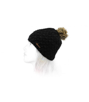 bonnet laine noir pompon Nora black